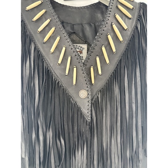 Fox Creek Leather Co Women's Black Fringe Beaded Leather Jacket Size S‎ - Picture 6 of 9